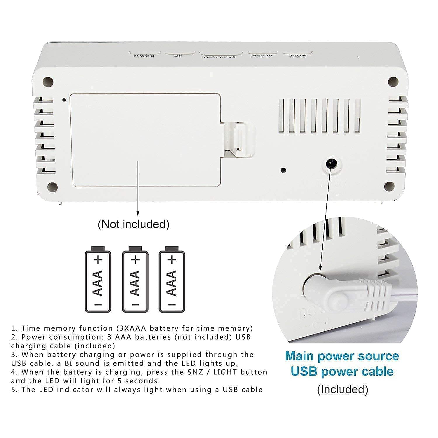 LED Mirror Digital Alarm Clock – USB Powered Desktop Clock with Temperature Display, Snooze Function