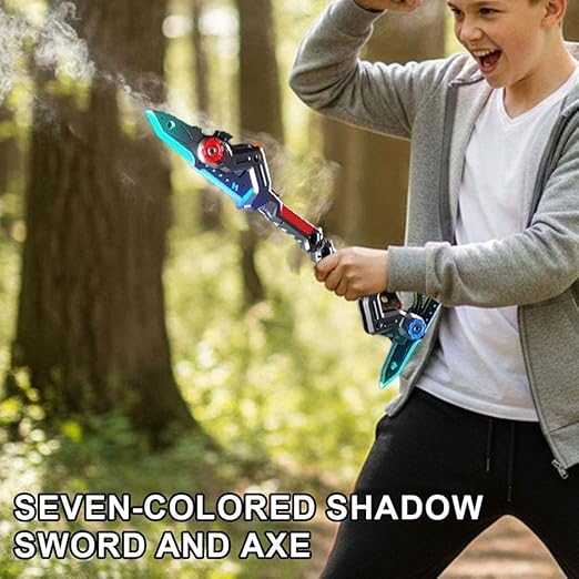 ⚔️🌈7-Color LED Transforming Shadow Sword & Battle Axe Toy – Rechargeable RGB Light-Up Weapon with Sound Effects, Mist Spray & Dual Mode Transformation for Kids