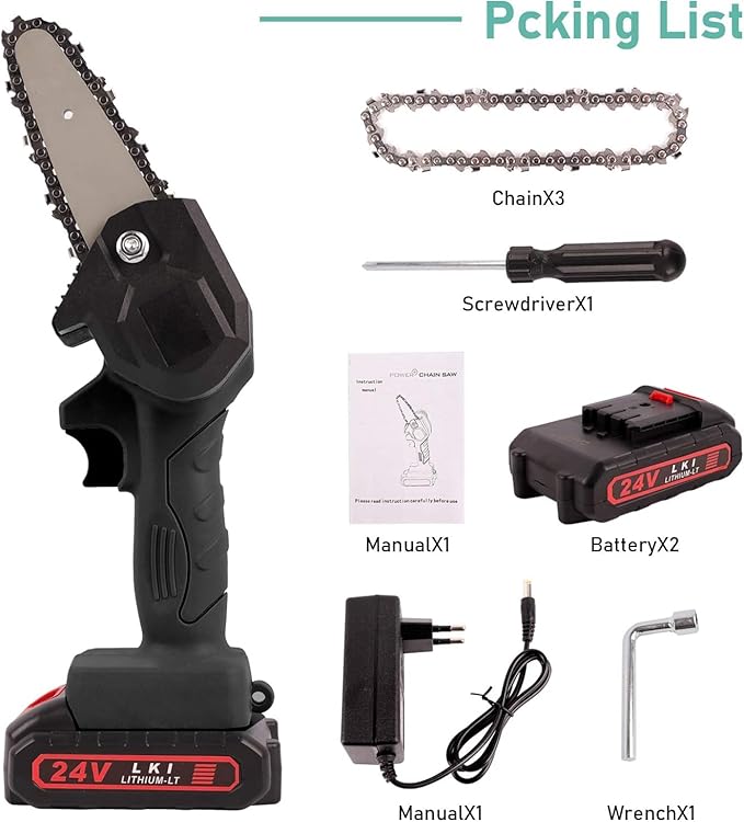 Cordless Mini Chainsaw | Rechargeable Portable Electric Wood Cutting Saw with Battery & Charger