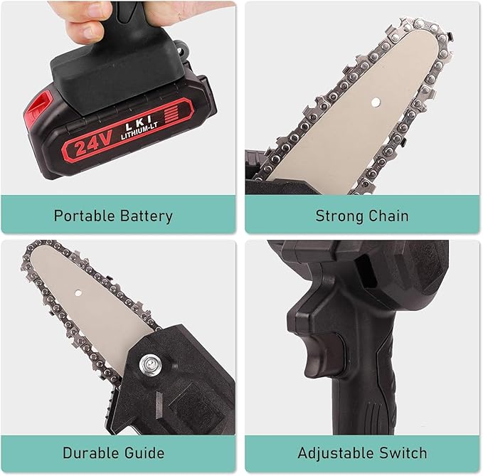 Cordless Mini Chainsaw | Rechargeable Portable Electric Wood Cutting Saw with Battery & Charger