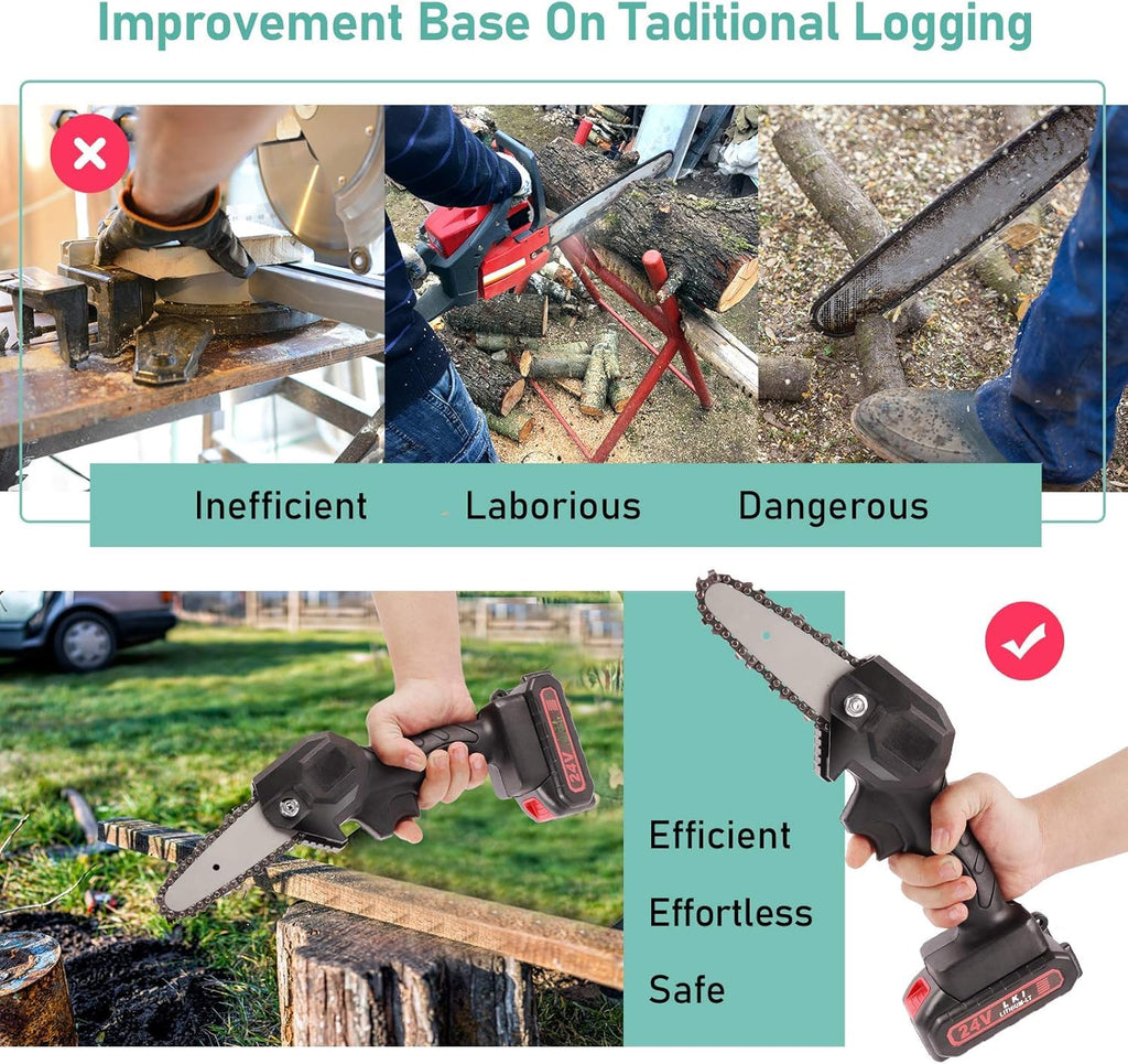 Cordless Mini Chainsaw | Rechargeable Portable Electric Wood Cutting Saw with Battery & Charger