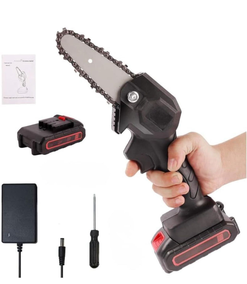 Cordless Mini Chainsaw | Rechargeable Portable Electric Wood Cutting Saw with Battery & Charger