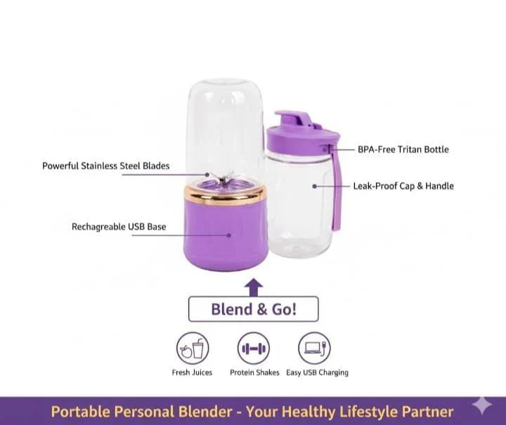 Portable Electric Usb Juice Maker Juicer Bottle Blender Grinder Mixer, Rechargeable